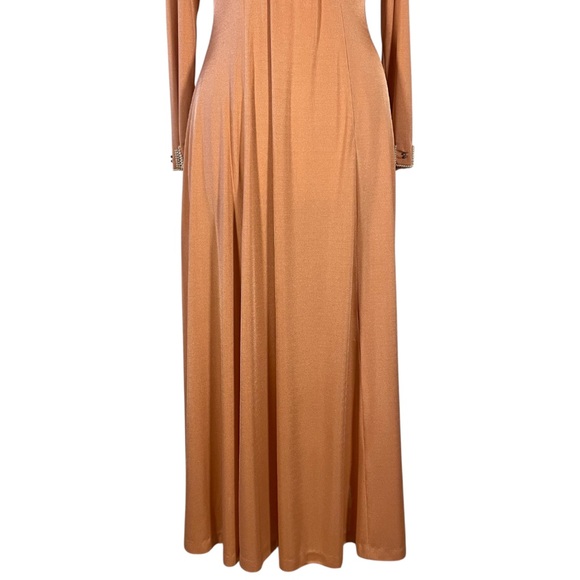 Vintage 70s V-Neck Dress Women’s XL Beaded Long Sleeve‎ Maxi Hippie Glam - Picture 5 of 9